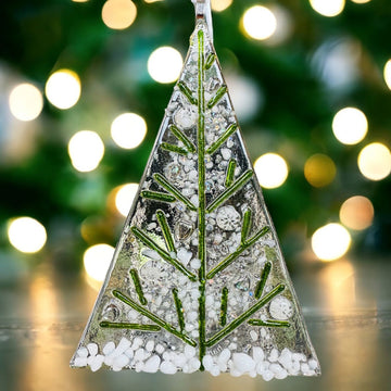 Fused glass green Christmas tree ornament
