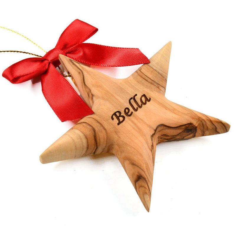 Personalized Olive Wood Star Ornament