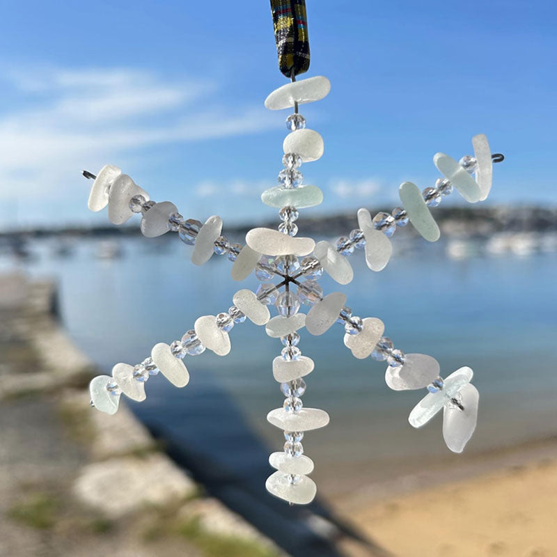 Cornish Sea Glass Snowflakes Christmas Decorations
