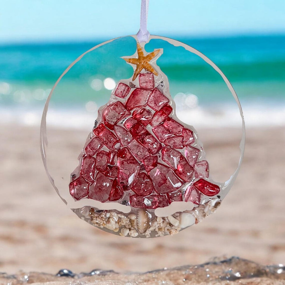 Handcrafted Starfish & Crushed Glass Christmas Tree Ornament