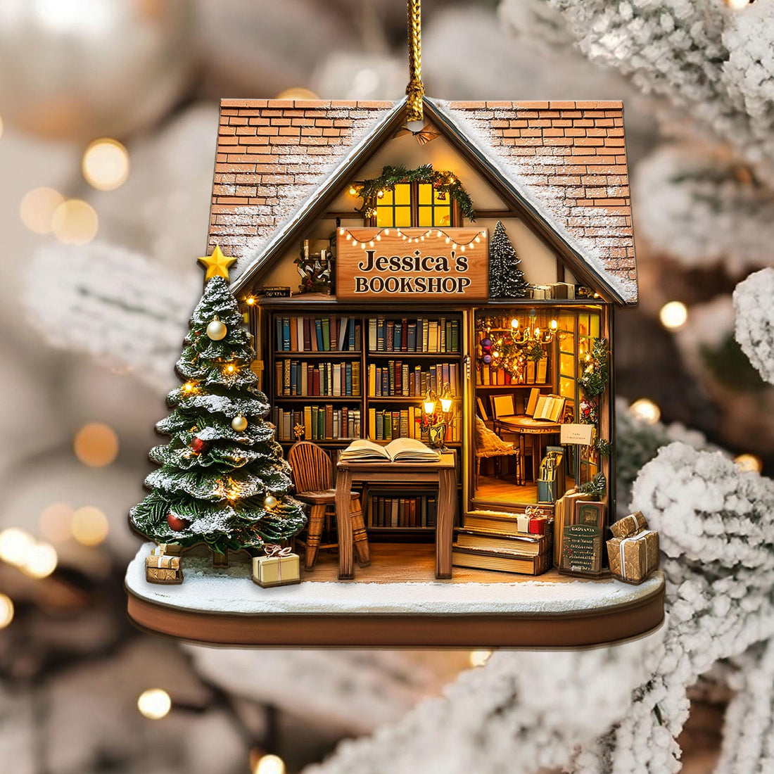 Bookstore 3 Layers Wooden Ornament